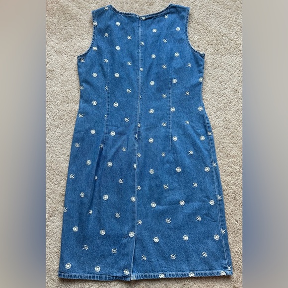 Vintage IE Denim Shift Tank Dress with White Embroidered Flowers - Picture 6 of 6